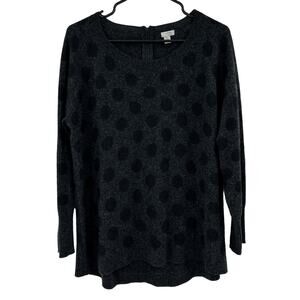 Halogen Cashmere Gray Black Polka Dot Crewneck Sweater Size XL